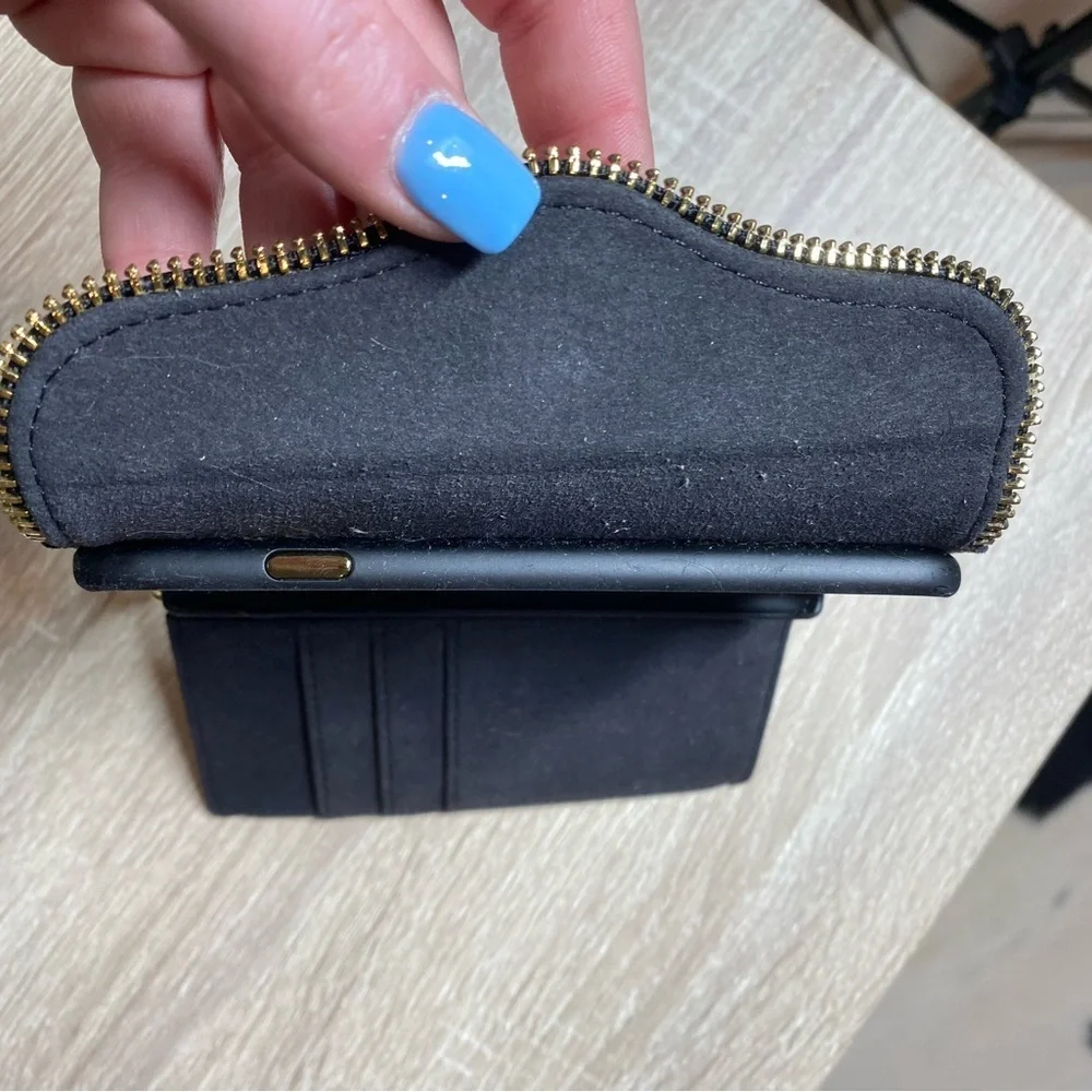 black Rebecca Minkoff Leather Folio phone case Wristlet iPhone 7